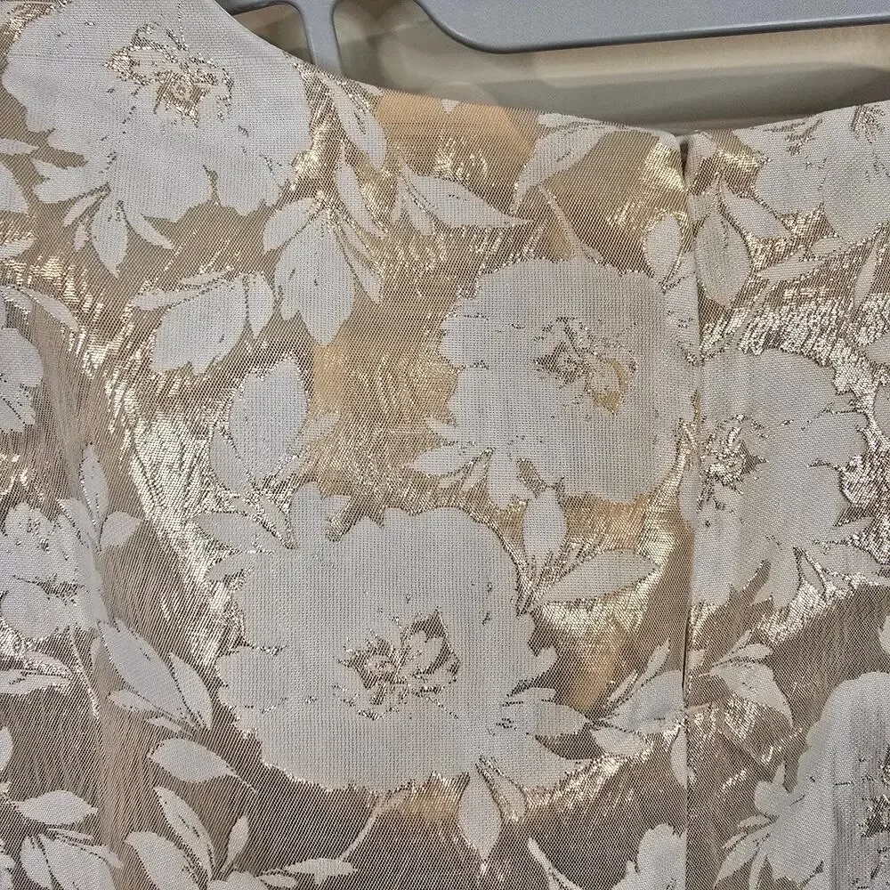 NEW NWT Women's J. Crew Gold Shimmer Floral Blouse Puff Sleeve FLAWED | Small